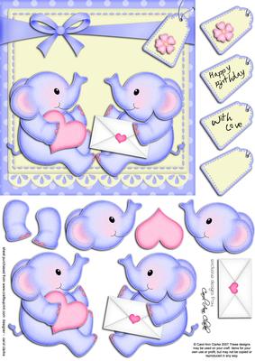 Baby Elephants Quick Card N 3D Decoupage