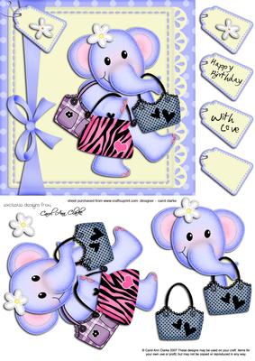 Lola Elephant Goes Shopping Quick Card N 3D Decoupage