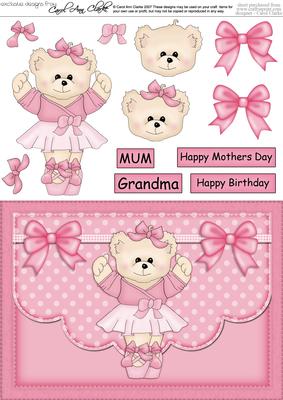 A5 Ballet Teddy Quick Card N 3D Decoupage