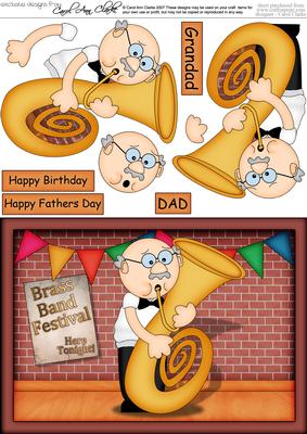 A5 Bert Plays the Tuba Quick Card N 3D Decoupage