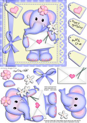 Lola Elephant's Letter Quick Card N 3D Decoupage