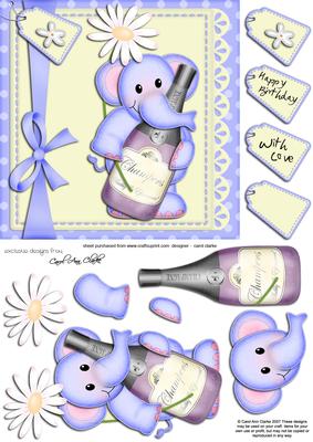 Lola Elephant's Champers Quick Card N 3D Decoupage