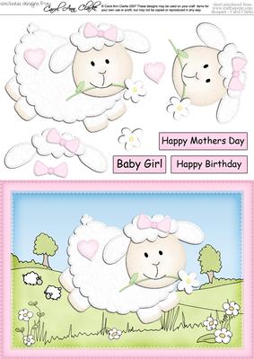A5 Cute Lamb Quick Card N 3D Decoupage