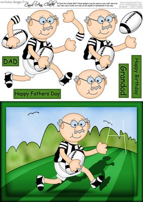 A5 Bert Plays Rugby Quick Card N 3D Decoupage