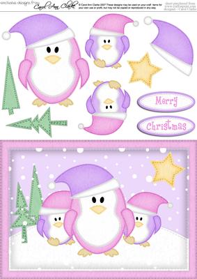 A5 Xmas Penguins Quick Card N 3D Decoupage