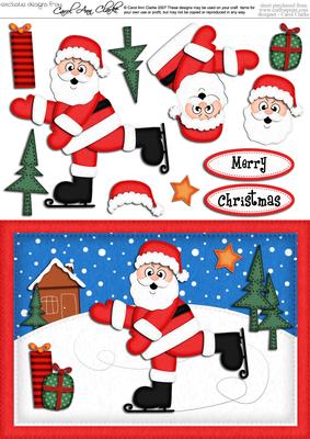 A5 Xmas Skating Santa Quick Card N 3D Decoupage