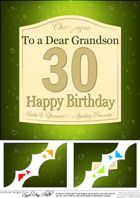 8x8 30th Birthday Grandson Champagne Label Scalloped Corner