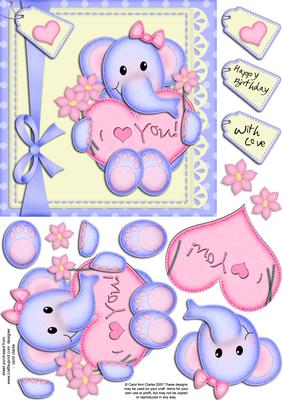 Lola Elephant's Heart Quick Card N 3D Decoupage