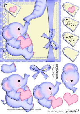 Lil Elephant's Heart Quick Card N 3D Decoupage