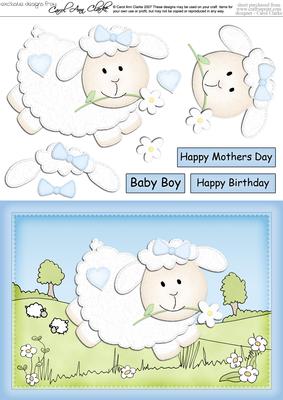 A5 Cute Lamb Quick Card N 3D Decoupage