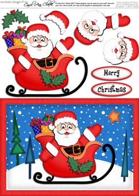 A5 Xmas Santa's Sleigh Quick Card N 3D Decoupage