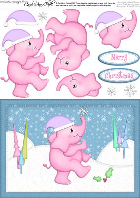 A5 Xmas Elephant Quick Card N 3D Decoupage