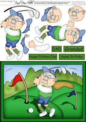 A5 Bert Plays Golf Quick Card N 3D Decoupage