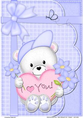 Teddy Ed's Heart A4 Card Topper