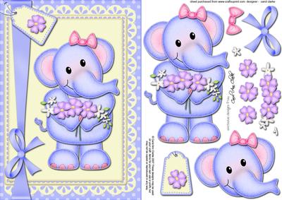 A5 Lola Elephant's Flowers Quick Card N 3D Decoupage