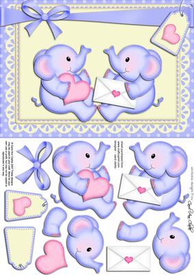 A5 Baby Elephant's Quick Card N 3D Decoupage