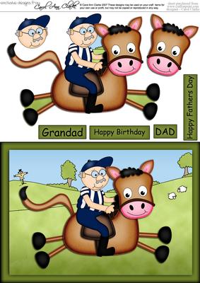 A5 Bert Rides a Horse Quick Card N 3D Decoupage