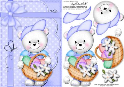 A5 Teddy Ted's Easter Basket Quick Card N 3D Decoupage