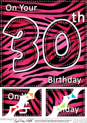 8 x 8 Fun Zebra Striped 30th Birthday Scalloped Topper