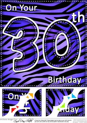 8 x 8 Fun Zebra Striped 30th Birthday Scalloped Topper