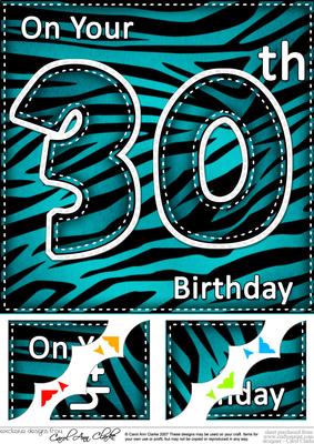 8 x 8 Fun Zebra Striped 30th Birthday Scalloped Topper