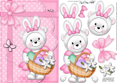 A5 Teddy Tess's Easter Basket Quick Card N 3D Decoupage