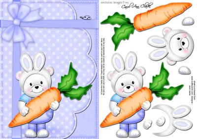 A5 Teddy Ed's Bunny Ears Quick Card N 3D Decoupage