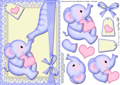 A5 Lil Elephant's Heart Quick Card N 3D Decoupage