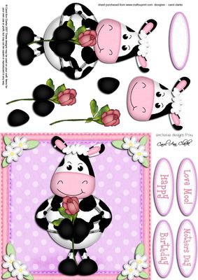 Milly Moo Cow's Rose Quick Card N 3D Decoupage