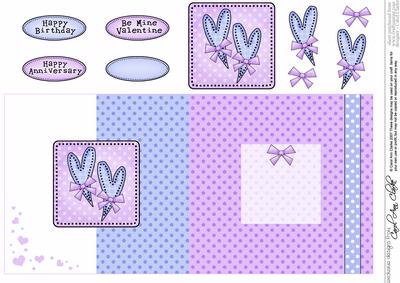Funky Hearts Fold Back Card with Decoupage