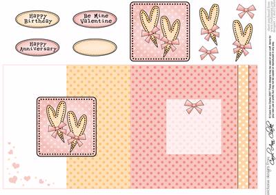 Funky Hearts Fold Back Card with Decoupage