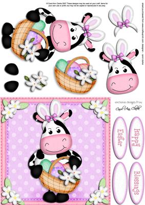 Milly Moo Cow's Easter Basket Quick Card N 3D Decoupage