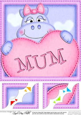 8 x 8 Hilda Hippo's Heart for Mum Scalloped Topper