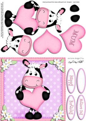 Milly Moo Cow's Heart Quick Card N 3D Decoupage