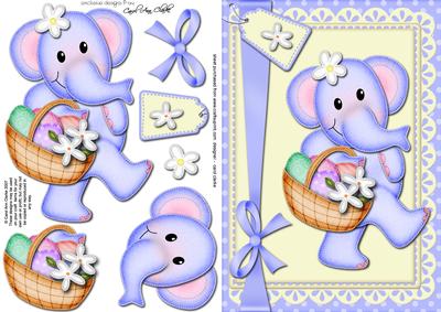 A5 Lola Elephant's Easter Basket Quick Card N 3D Decoupage