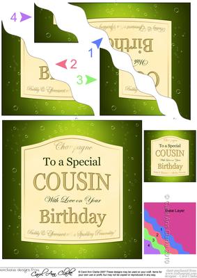 Birthday Cousin Champers Label Wavy Corner