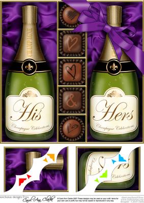 8 x 8 His N Hers Champers N Chocs Scalloped Corner Topper
