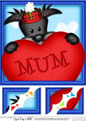 8 x 8 Hamish Scottie Dog's Heart for Mum Scalloped Topper
