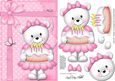 A5 Teddy Tess's Birthday Cake Quick Card N 3D Decoupage