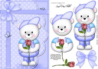 A5 Teddy Ed's Rose Quick Card N 3D Decoupage