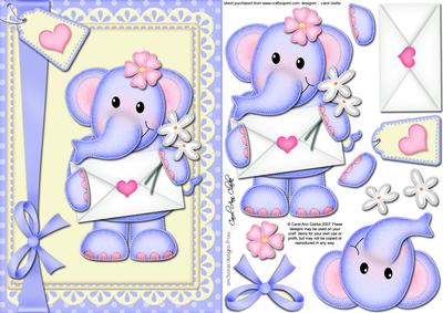 A5 Lola Elephant's Letter Quick Card N 3D Decoupage