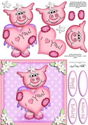 Zoe Piggy's Heart Quick Card N 3D Decoupage