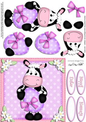 Milly Moo Cow's Easter Egg Quick Card N 3D Decoupage