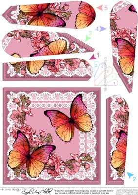 Butterflies and Flowers on Lace Fan Pyramage Topper