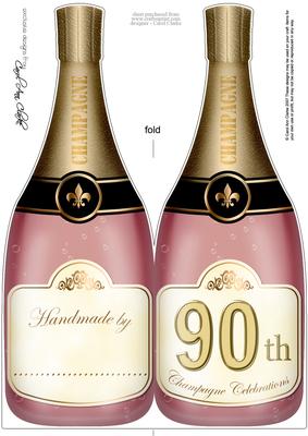 Large Dl 90th Champagne Bottle Shaped Card