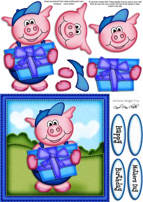 Ziggy Piggy's Present Quick Card N 3D Decoupage