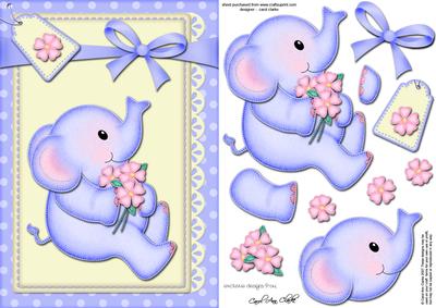 A5 Lil Elephant's Flowers Quick Card N 3D Decoupage