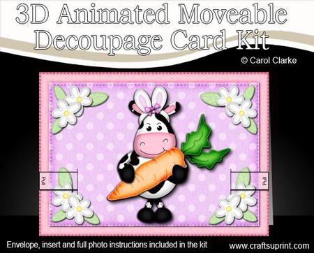 3D Milly Moo Cow's Bunny Ears Animated Moveable Decoupage