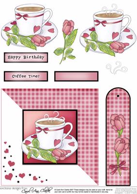 Cup with Roses Quick Card with Decoupage