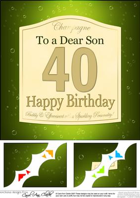 8 x 8 40th Birthday Son Champagne Label Scalloped Topper